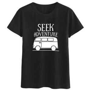 Women's Seek Adventure T-shirt Funny Bigfoot Tee (Black, Size S)